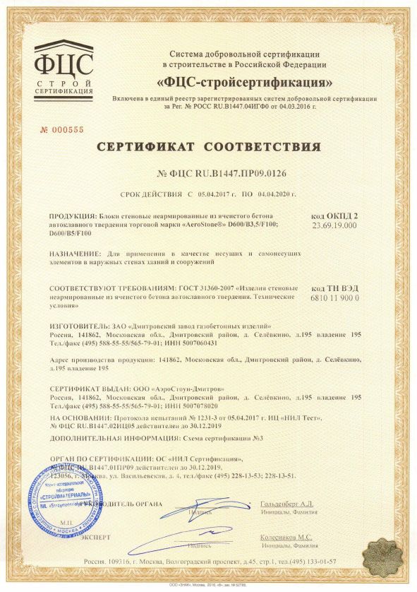 Сертификат соответствия D500